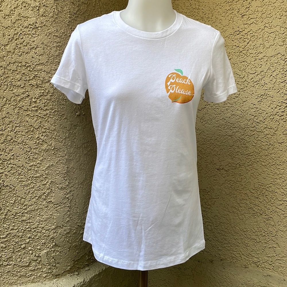 New white/orange “Peach Please” cotton tee shirt